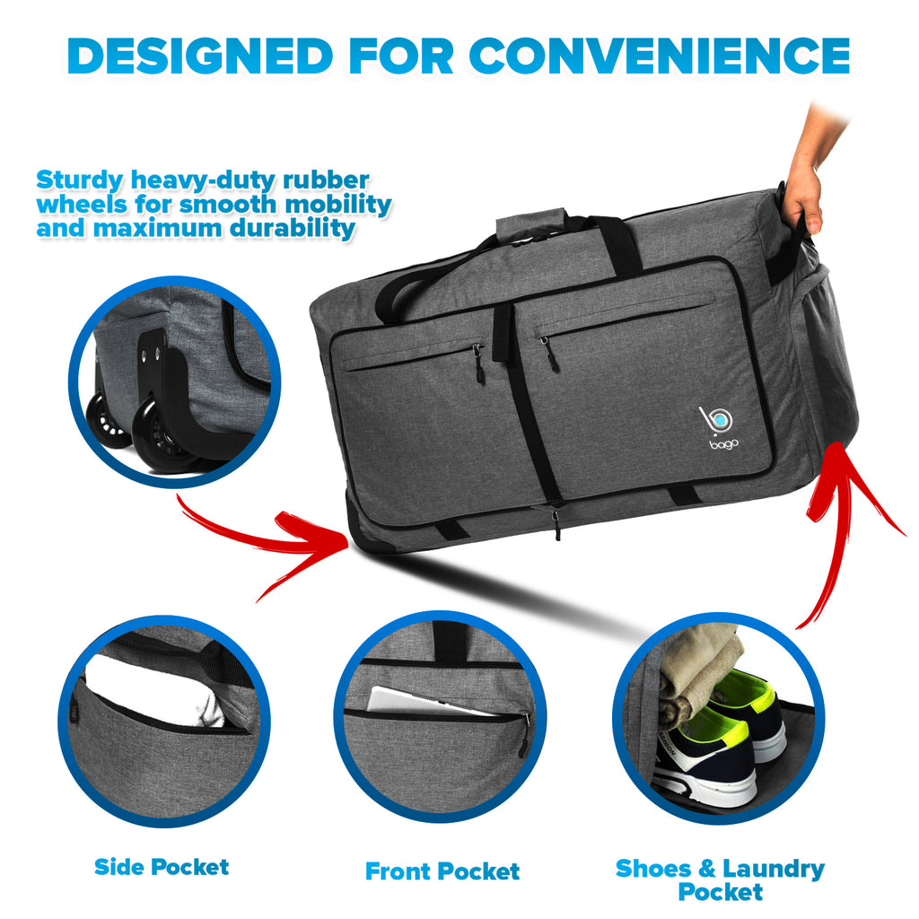 Wheeled Duffle Bag Luggage - 100L Large Rolling Foldable Duffel Bag BagoTravelBags Wheeled Duffle Bag Luggage - 100L Large Rolling Foldable Duffel Bag BagoTravelBags
