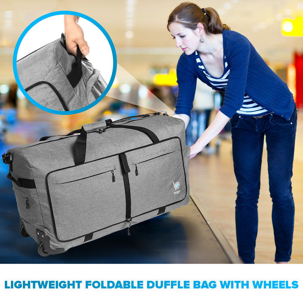 Travel Foldable Holdall Luggage Bag with Plastic Wheels. Lightweight