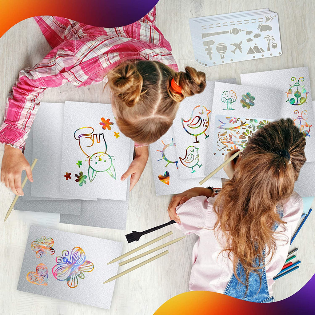 Black Scratch Art Paper, Rainbow Scratch Paper Art Set for Kids - 100  Sheets